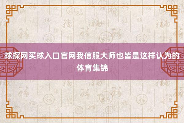 球探网买球入口官网我信服大师也皆是这样认为的体育集锦